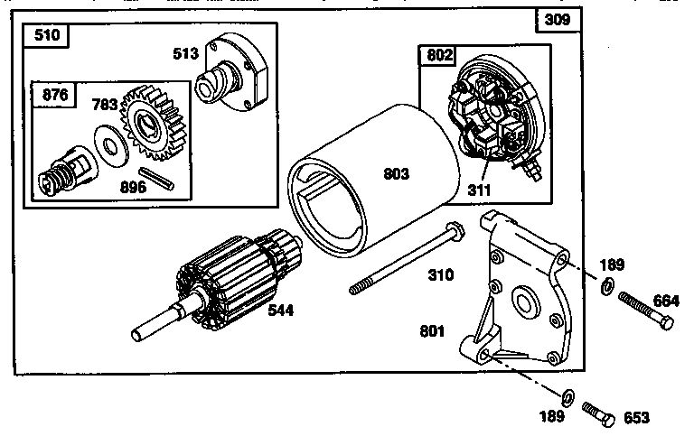 Starter Assembly Diagram and Parts List for 135200  Briggs and Stratton Engine